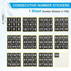 3″ Consecutive Number Stickers, 1 Set Self Adhesive Number Decals, Black