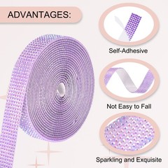 Self Adhesive Rhinestone Strips 3 Yards 0.55 Inch for Craft,Light Purple AB