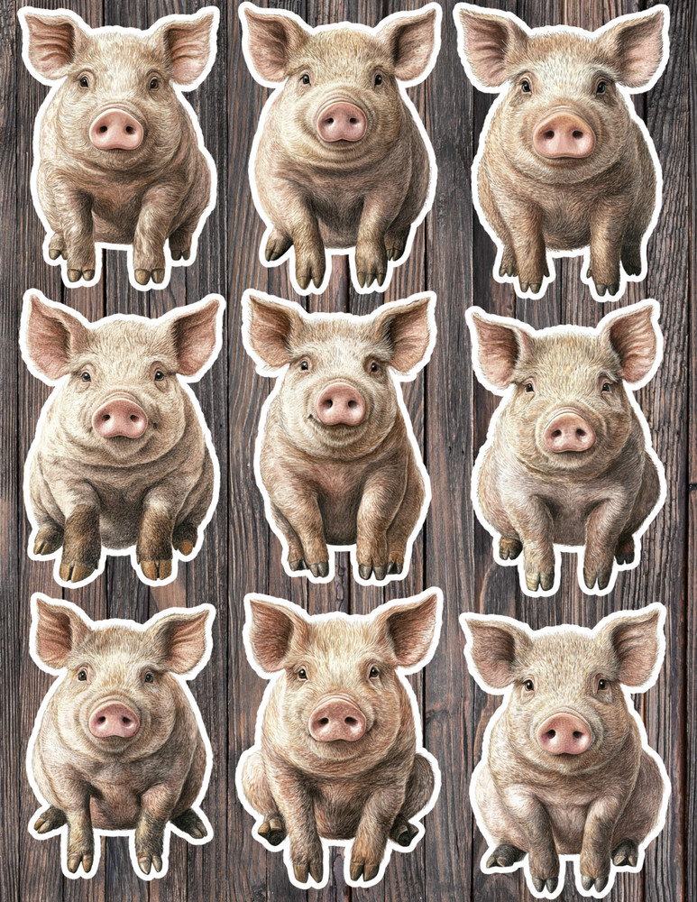 Pig Die Cut Vinyl Stickers Set Scrapbooking Laptop Waterbottle