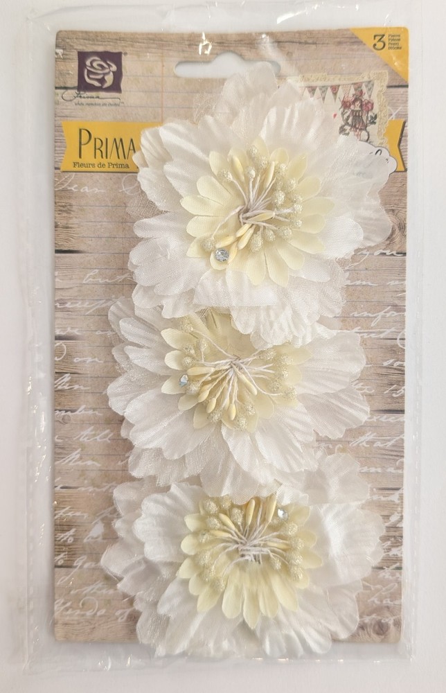 Prima Marketing Fairy Rhymes White Fabric Flowers Scrapbooking Embellishments
