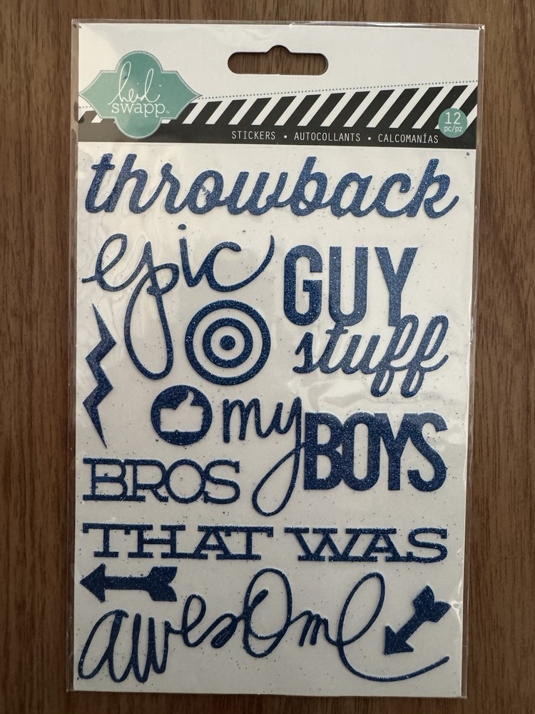 Heidi Swapp, 12-Piece Blue Glitter Stickers, Guy-Bros-Boy Theme, Scrapbooking