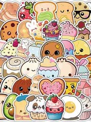 60 PCS Cute Food Stickers Snack Hamburger Pizza Cake Donuts Vinyl Waterproof