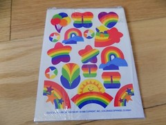 Vintage 1988 Current Bright Rainbow Stars Butterflies Hearts Sticker Sheet NOS