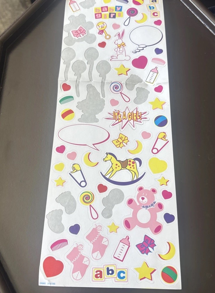 Vtg Baby Girl Stickers Bear Pink Socks Bottle Horse Blocks Hearts Toys