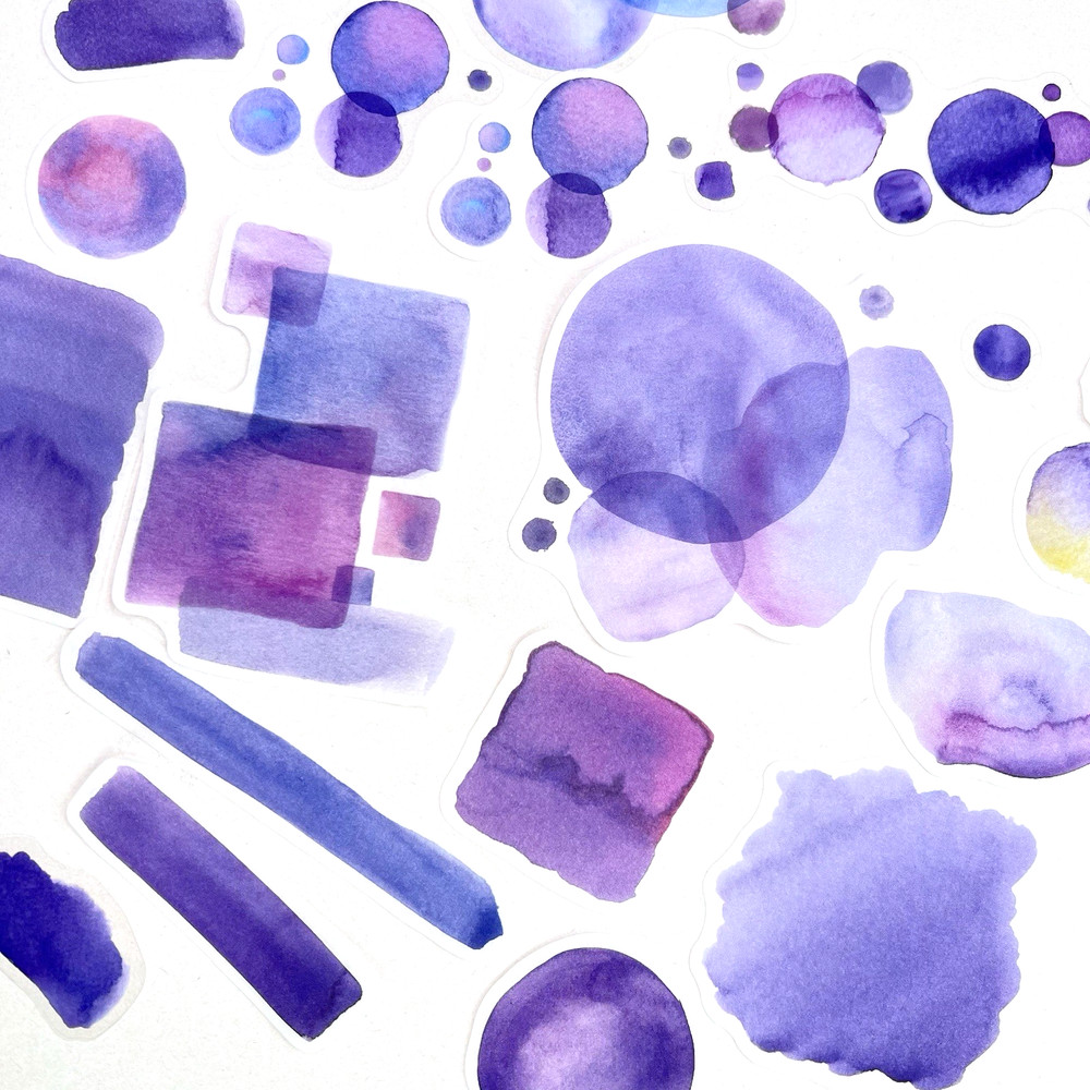 Purple Watercolor Swatch Bubble Stickers Junk Journals Collage Scrapbook
