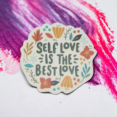 Self Love is the Best Love Spell Out Flowers Leaf Leaves Nature Saying Sticker