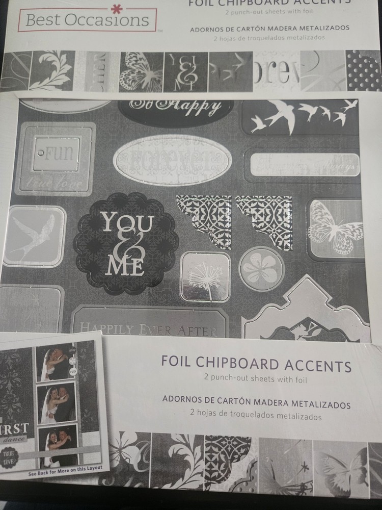 Best Occasions Foil Chipboard Accents Scrapbook 2 Punch Outs Sheets