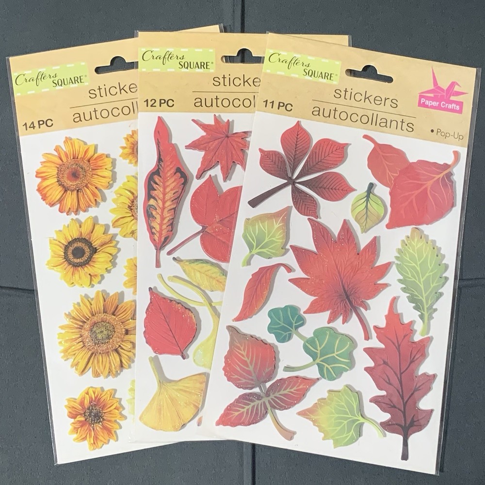 Cute Glitter Accented Sunflowers & Leaves Pop Up Sticker Sheets (5x7in)