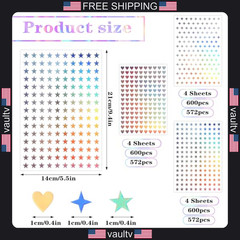 LLOUSSAK 1800Pcs Sparkly Holographic Stickers, 12Sheets Glitter Tiny Heart &