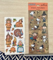 Set of 4 Vintage Thanksgiving Themed Stickers Stickety-Doo-Da Peanuts Gibson