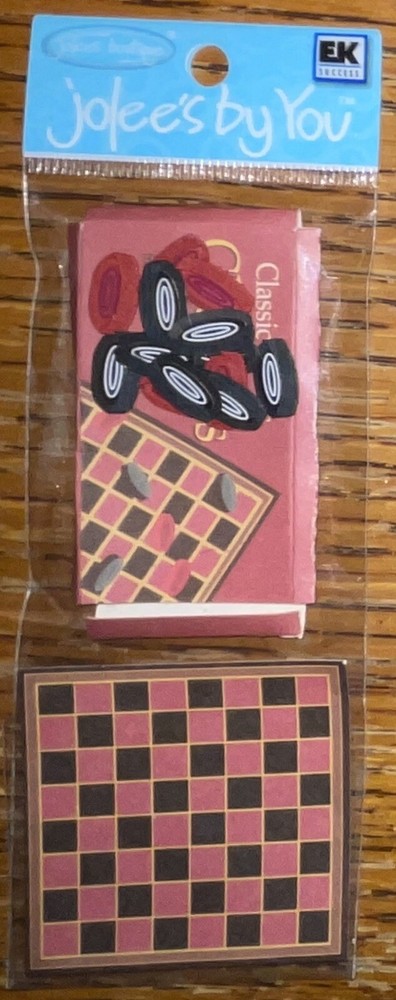 RARE Jolees Mini Checkers Family Pieces Board Game 3D Scrapbook Stickers 4”x2”