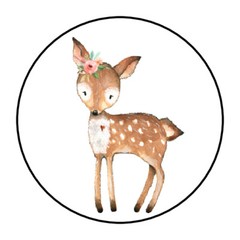 30 1.5″ WOODLAND ANIMAL GIRL DEER BABY SHOWER FAVOR LABELS ROUND STICKERS