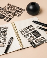 Korean Traditional Jagae Silver Foil Sticker 4 Sheets Scrapbook Planner Deco