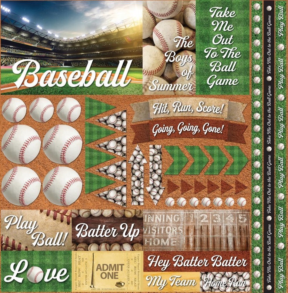 Baseball Collection, 12×12″, scrapbook stickers – Reminisce BSB102
