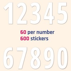 600 White Waterproof Vinyl Number Stickers 1 Inch for Indoor Outdoor Use