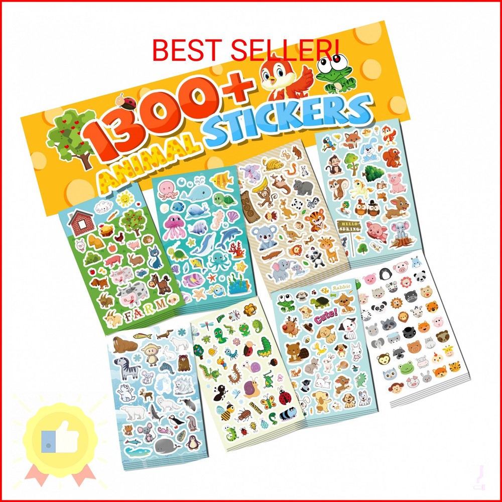 Sinceroduct Stickers for Kids, 1300+ Cute Animals Water Bottle Sticker, 8 Sheets