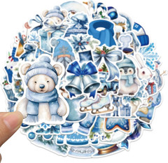 50PCS Winter Aesthetic Stickers, Cute Blue Christmas Stickers for Kid Teen Adult
