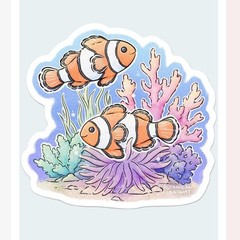 Clown Fish and Coral Reef Sticker – Waterproof Vinyl Sea Life & Ocean Decal