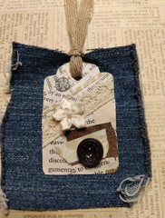 Six OOAK Junk Journal Denim Tags Ephemera Scrapbooking VTG Embellished Handmade