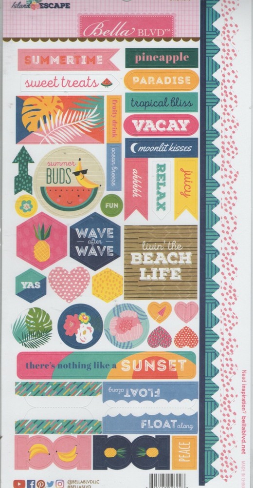 Bella Blvd.~ISLAND ESCAPE cardstock stickers~SUMMER READY! Beautiful! Fast Ship!