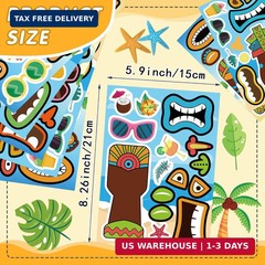 24 Sheets Summer Stickers, Make a Tiki Face Sticker, Tropical Hawaiian Stickers