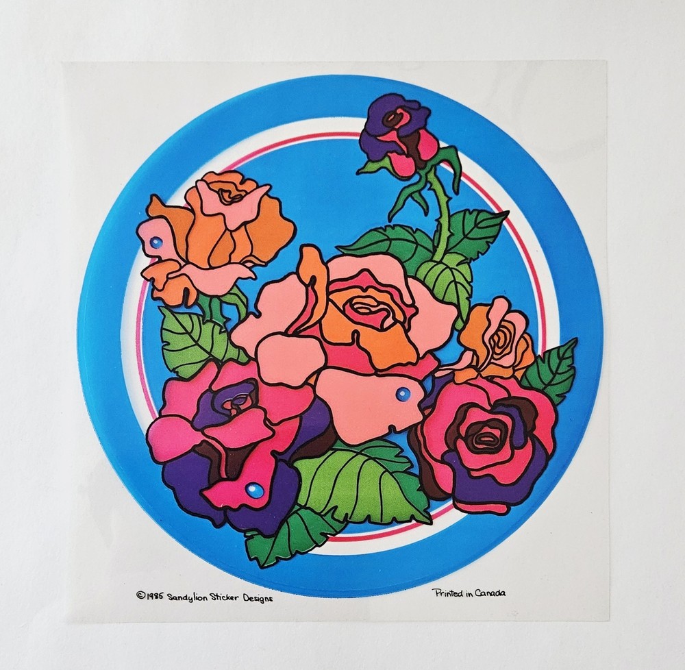 Vtg 80s Sandylion Sticker Roses 1985 Jumbo Stained Glass Transparent Decorators