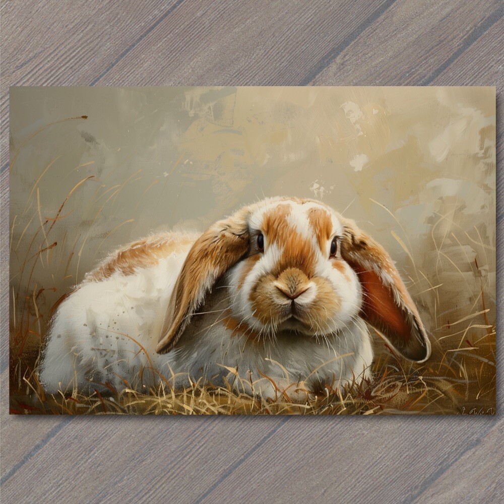 STICKER Bunny Rabbit In Meadow Cute Painting Brown White Floppy Ears Funny