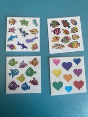 Lot Of 4 Retro Print Prism Fishes Sea Animals Hearts Roughly 2×2 Inches Each