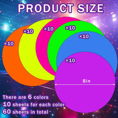 60Pcs 8 Inch Neon Colored Glow in the Dark round Paper Stickers for DIY Crafts