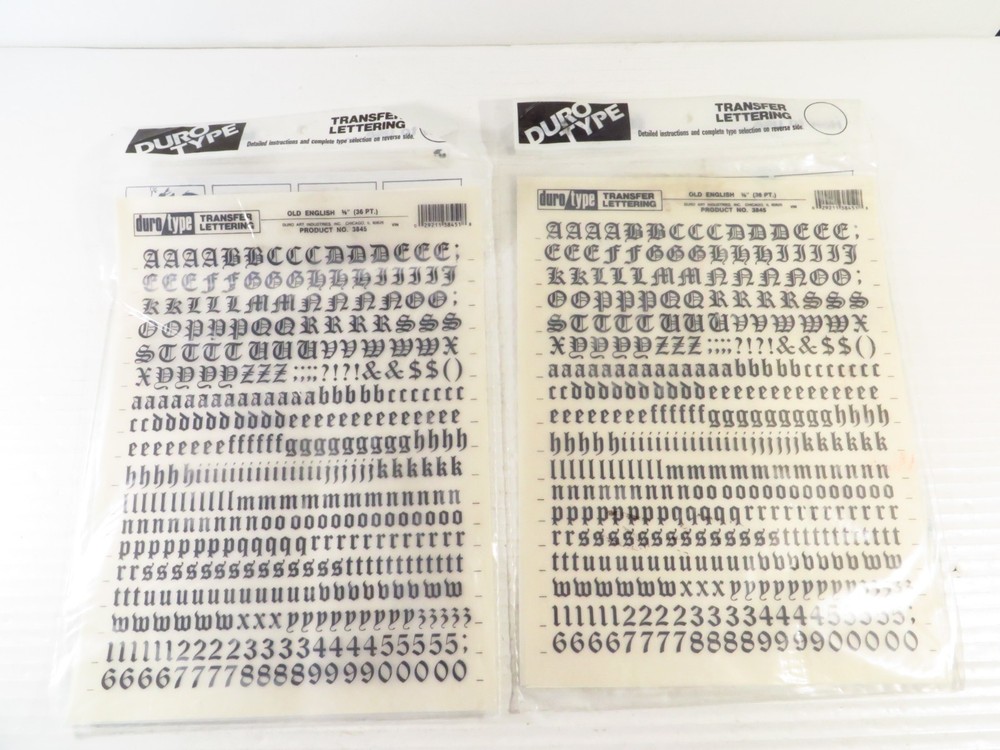 2 Pack DURO TYPE Transfer Lettering, Old English 3/8″ (36 PT.), #3845