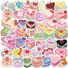 50pcs Birthday Cake Stickers Cartoon Heart Shaped Cake Stickers Kawaii Love Aest
