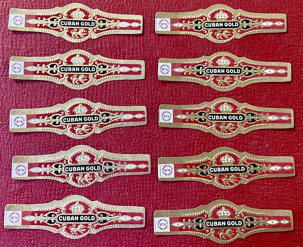 10 x 1920s Cuban Gold Cigar Bands – MINT New Old Stock – Unused Collector Set