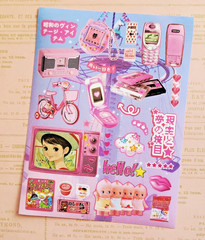 Kawaii Japanese Retro Sticker Sheet Pink Y2K Aesthetic Vintage Showa Tech Matte