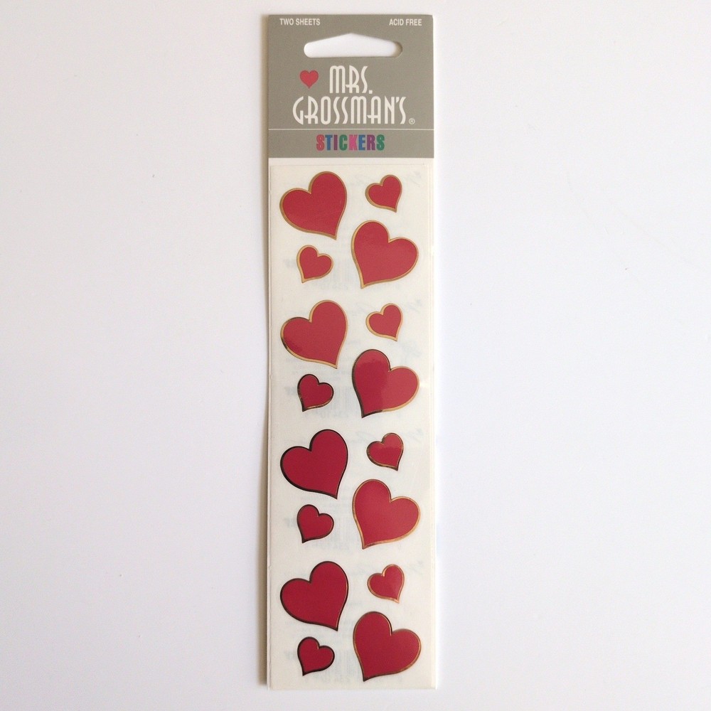 HTF Mrs. Grossman’s Red & Gold Heart Stickers Foil Metallic 2 Sheets New