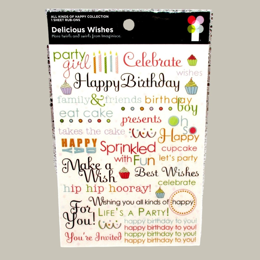 Imaginisce Delicious Wishes Rub-Ons W/ Applicator All Kinds of Happy Collection