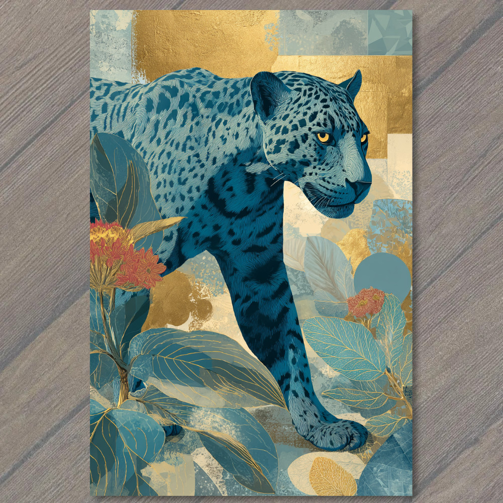 STICKER Blue Leopard Botanical Gold Teal Pattern