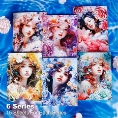 90Pcs Floral PET Stickers, Fantasy Holographic Stickers for Scrapbooking, DIY Cr