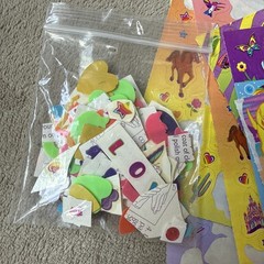 Lot of Lisa Frank Stickers (used & new) w/confetti Pieces