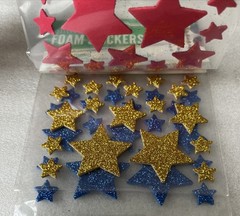 Horizon USA Glitter Star Foam Sticker Sticker Set NEW Red Gold Blue 57 pc