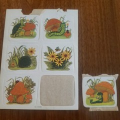 Vintage 70s-80s Stickers Scrapbook Mushroom Snail Turtle Bees