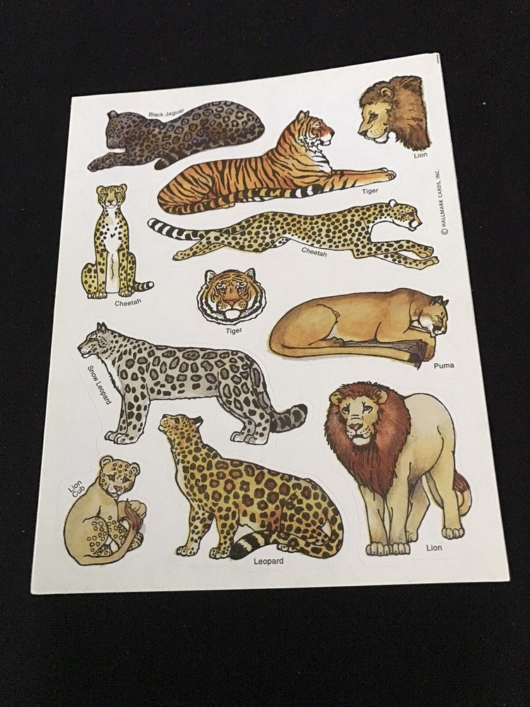 RARE Vintage 1980’s Hallmark African Safari Animal Sticker Sheet Wild Cats