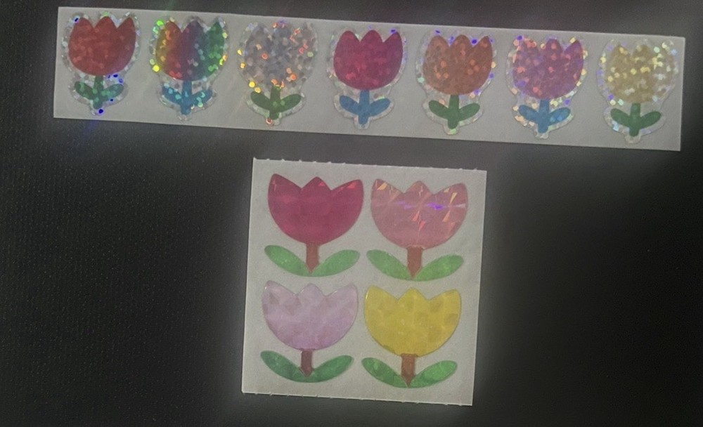 Vintage Flower Stickers Lot of 2 Shiny Prismatic 80’s 90’s Great Seven
