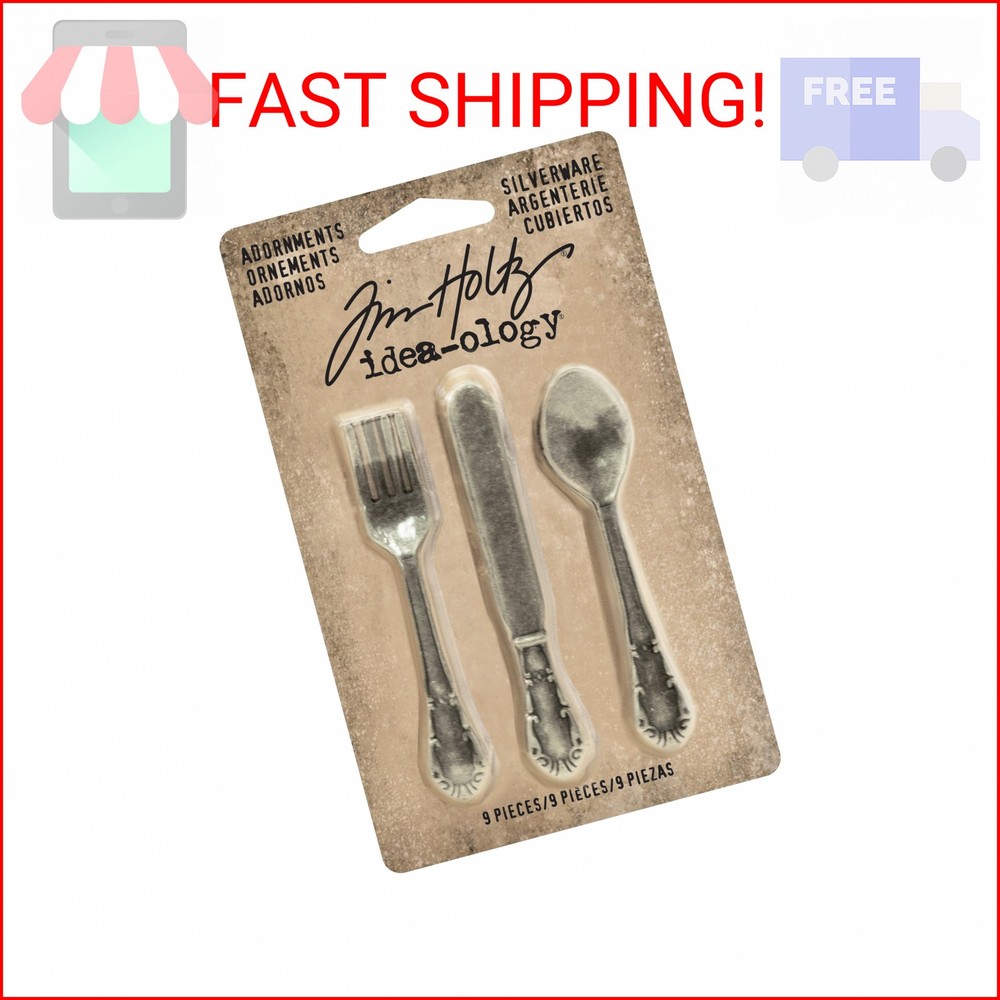 Tim Holtz Idea-ology Silverware Adornments 9/Pack, 2.5 Inch Tall Each, Antique N