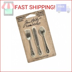 Tim Holtz Idea-ology Silverware Adornments 9/Pack, 2.5 Inch Tall Each, Antique N