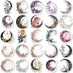 50pc Cute Celestial Floral Moon Sticker Pack Lot Laptop, Scrapbook, Journaling