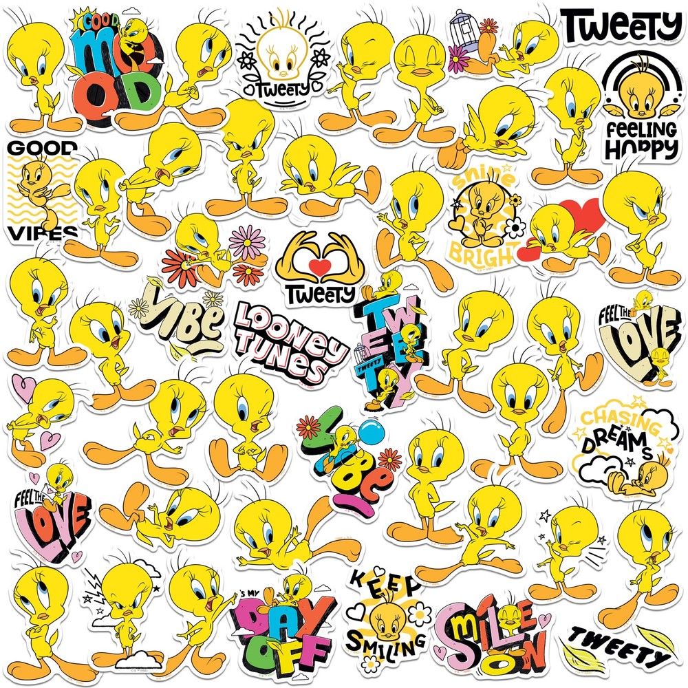 LOONEY TUNES TWEETY VARIETY DIE CUT VINYL 50 CT STICKER PACK