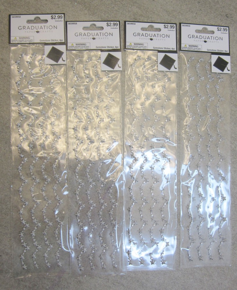 NIP Set of 4 Hobby Lobby Graduation Paper Crafts Gemstone Stickers Silver