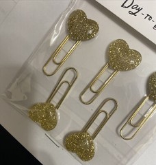 American Crafts (x4 pkgs) GOLD GLITTERY HEART Topped Paper Clips Qty 20 Clips
