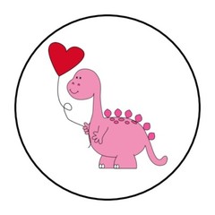 30 Valentine’s Day Dinosaur Envelope Seals Labels Stickers 1.5″ Round Heart pink
