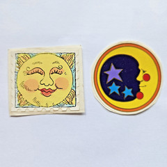 Vtg Man in the Moon Sticker Lot of 2 Sandylion Stars Hallmark Face Penpal Stamp